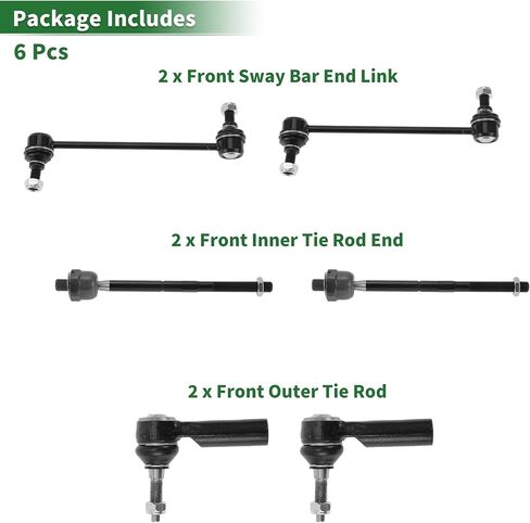 X AUTOHAUX 6pcs Front Suspension Kit Inner Outer Tie Rod End Front Sway Bar Link for Ford for Mustang 2015-2019 No.ES801352/EV801343/K750798 in Saudi Arabia