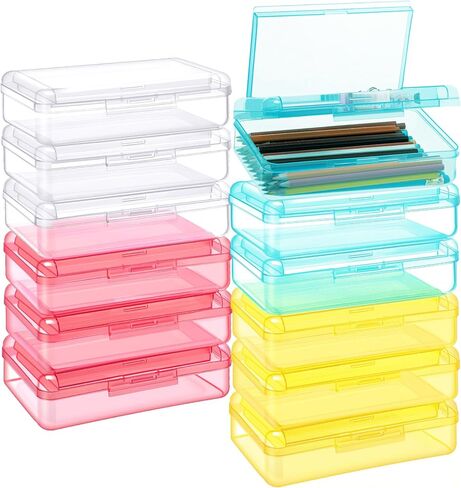 12 Pcs Clear Double Layer Large Capacity Pencil Box, Plastic Hard Pencil Case with Snap Lid, Crayon Storage Stackable Box for School Classroom Home Office Supplies(Transparent) in Saudi Arabia