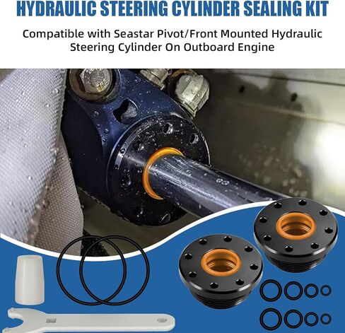 Seal Kit Replacement for Seastar HC5345 Front Mount Hydraulic Steering Cylinder Seal Kit with Pin Wrench, Compatible with HC5340-HC5344, HC6750, HC6751 Models, Black and Orange in Saudi Arabia