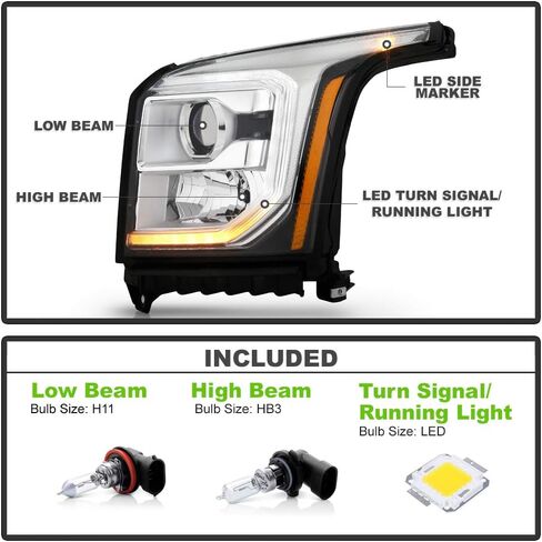 ACANII - For [Halogen Model] 2015-20120 GMC Yukon XL SLT|SLE OE Style LED DRL Projector Headlights Headlamps Left+Right in Saudi Arabia