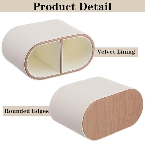 Premium PU Leather Pen Holder for Desk, 2-Compartment Oval Pencil Holder and Desk Organizer Caddy, Essential Office Supplies for Home and Workplace Organization, 6.3 x 3.2 x 4 Inches, Beige in Saudi Arabia