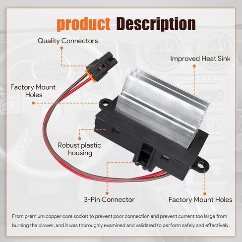 Blower Motor Resistor Heater Fan Control Module Compatible with Hummer H2 2003-2007 Replace 19331830 19329838 89023355 93803637 88986529 15-80388 15-80655 15-80911 19331830 3GSH-19E624-CA in Kuwait