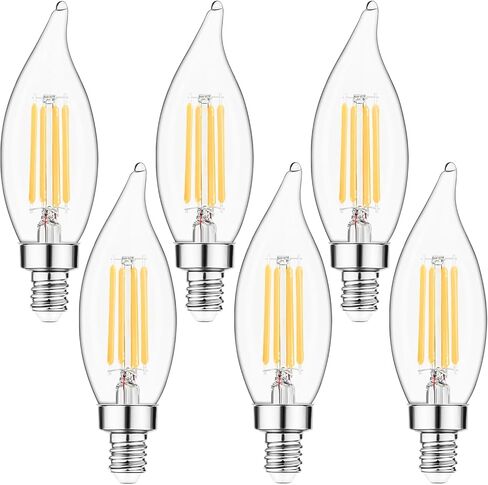 مصابيح LED شمعدان E12 من Sengled قابلة للتعتيم، مصابيح إضاءة ثريا CA10 مكافئة 60 وات، مصابيح شموع بيضاء ناعمة 2700 ك للثريات، مروحة السقف، ضوء قلادة، 6 عبوات in Kuwait
