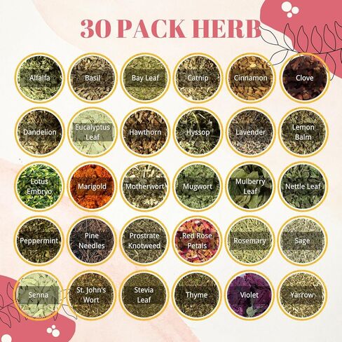 30 Pcs Witchcraft Herbs for Spell Jars, Premium Dried Flowers Apothecary Kit for Wiccan Supplies, Rituals & Manifestation, Beginner Witch Stuff (10g/Bag) in Kuwait