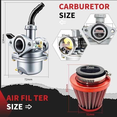 مكربن ​​PZ19 للدراجة الترابية TaoTao ATV 125cc 110cc 90cc 70cc 50cc Kazuma Quad Go Kart 4 - محرك الأشواط in Kuwait