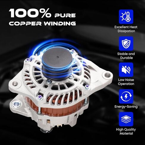 New Alternator for Jeep Compass Patriot 2.0L 2.4L 07-16, for Chrysler 200 11-13 2.4L, for Sebring 07-10 2.4L, for Avenger 08-13 2.4L, for Caliber 07-12, 12V 115A 6-Groove Clutch Pulley, 11231N in Saudi Arabia