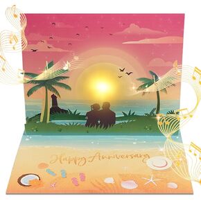 Anniversary Pop up Cards, Musical Anniversary Card with Sunset on the Beach View, Beach Vacation Invitation Card for Women Men Couple Wife Husband in Saudi Arabia