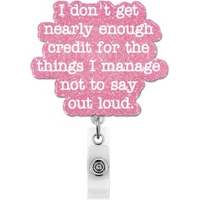 Cute Pink Badge Reel, Funny Office Quote Retractable Badge Holder Name Tag ID Card Clip for Nurse Medical Office Worker Assistant in Kuwait