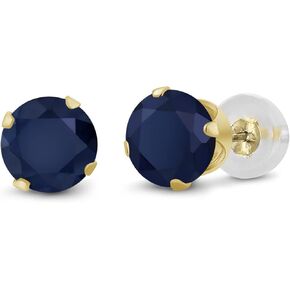 Gem Stone King 14K Yellow Gold Blue Sapphire Stud Earrings For Women Men (0.72 Cttw, Gemstone September Birthstone, Round 4MM) in Kuwait