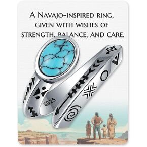 Navajo-inspired Turquoise Spoon Ring for Women– 925-Sterling-Silver Vintage Thumb Boho Western Jewelry Gifts for Mother on Christmas Birthday Adjustable Size 6-8 in Kuwait
