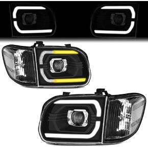 500% Brighter Projector Head Lamps Assembly Fit For 05 06 Toyota Tundra LED SEQ DRL Headlight 2005 2006 2007 Sequoia Pickup Black Housing With Clear Reflector（Double/Crew Cab） in Kuwait