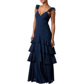 Lulus Seren Ruffle Shoulder Tiered Maxi Dress for Women Elegant Chiffon Formal Maxi Dress with Adjustable Straps in Saudi Arabia