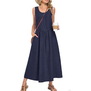 MOLERANI Women Summer Maxi Dress V-Shaped Waist Sundresses Sleeveless Long Dress with Pockets in Kuwait