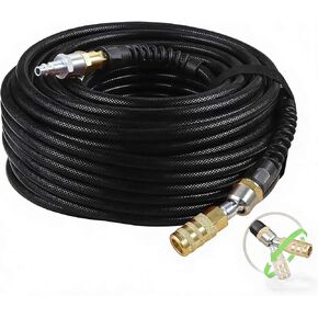 Air Compressor Hose 1/4 Inch x 100 Feet Flexible Reinforced Smooth Polyurethane(PU) Air Hose 300PSI, Non-Kinking Design, 1/4" 360 Swivel Brass Coupler and Plug,1PCS Safety Coupler, Blue in Kuwait