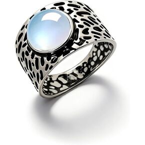 الرجعية الفضة الاسترليني حجر القمر الطبيعي مطروق محكم حلقة الفرقة واسعة، بيان الإبهام مؤشر مكتنزة كوكتيل حزب بوهو البوهيمي مجوهرات للنساء in Kuwait