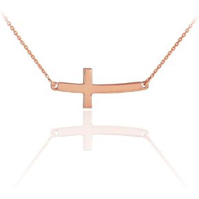 14K Rose Gold Sideways Horizontal Curved Cross Bar Style Necklace - Choice of Chain Length in Kuwait