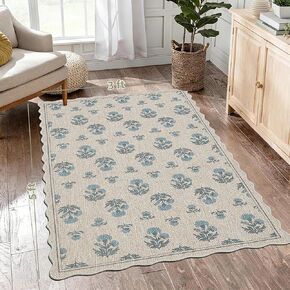 سجادة أورتيجا صدفية سهلة الجوت مقاس 3 × 5 سجادة عتيقة باللون الأزرق الزهري للمزرعة قابلة للغسل سجادة مضادة للانزلاق للاستخدام الداخلي والخارجي لغرفة المعيشة وغرفة النوم والمطبخ ومدخل الفناء in Kuwait