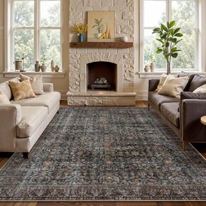 Collive Washable Area Rug 8x10, Neutral Boho Rugs for Living Room Rugs 8x10 Non Slip Farmhouse Modern Bedroom Carpet Stain Resistant Aesthetic Print Accent Floor Mat for Dining Guest Office - Tan in Kuwait