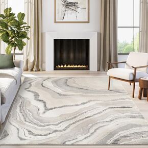 Abani Beau Collection Grey Area Rug - 8' x 10' - Abstract Stone-Inspired Pattern, Non-Shedding - Easy to Clean, Durable for Living Rooms, Dining Rooms & Family Rooms, Pet & Kid Friendly in Kuwait