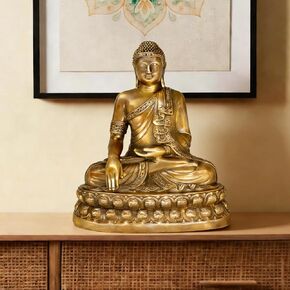 تمثال بوذا الطب النحاسي النقي في الأماكن المغلقة 7.5 بوصة - ديكور روحي معدني عتيق لمذبح منزل غرفة زن ومساحة التأمل - تماثيل بودا الآسيوية المصنوعة ثقيلًا in Kuwait