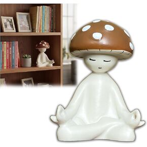 Meditation Mushroom Resin Statue Cute Figurine for Desk Home Office Garden Decor, Tabletop Plant Ornament for Living Room Patio Backyard in Kuwait