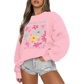 Womens Boho Flower Oversized Sweatshirt Inspirational Floral Graphic Pullover Mental Health Crewneck Long Sleeve Top in Kuwait