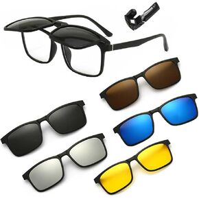 Magnetic 5Pcs Clip-On Sunglasses Set for Men and Women – Polarized UV Protection Eyewear & Magnetic Eyeglasses Frames for Night Driving & Everyday Comfort in Kuwait
