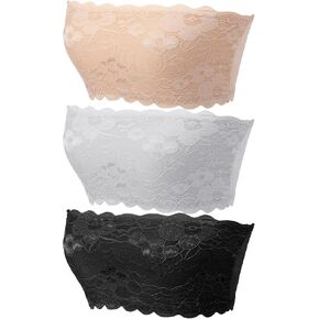 Lace Tube Top, 2 Pcs Strapless Lace Bandeau Bra, Front Stretch Bralette for Low Cut Dress, Cleavage Cover for Low Neckline, Seamless Comfort Support (White, Black) in Kuwait