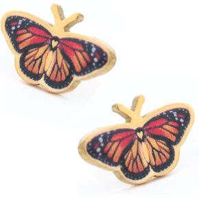 Monarch Butterfly Earrings, Nature Inspired 18K Gold Butterfly Studs, Safe for Sensitive Ears, Butterfly Jewelry for Nature Lovers, Unique Butterfly Stud Jewelry, Small Butterfly Earrings in Kuwait