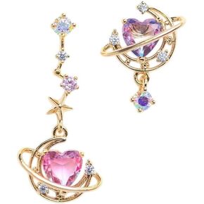 New 2026 Asymmetric Moon Heart Earring For Women Cukte Gold-Plated Pink Zircon Stud Earrings Fashion Aesthetic Jewelry Gift Accessories Creative in Kuwait