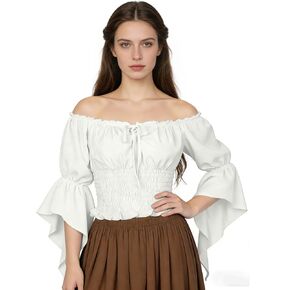 Women's Renaissance Peasant Blouse Medieval Off Shoulder Shirt Pirate Top for Ren Faire in Kuwait
