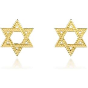 Exquisite 10K or 14K Yellow Gold Dainty Milgrain Jewish Star of David (0.32") Stud Earrings for Women Girls - Choice of Metal in Kuwait