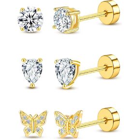 أقراط ذهبية مسطحة الظهر للنساء لا تسبب الحساسية 14 قيراط مطلية بالذهب صغيرة هوجي هوب برغي خلفي أقراط ترصيع للأذنين الحساسة أقراط الغضروف مجموعة مكدس لثقب متعدد 20 جرام in Kuwait