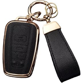 غطاء مفتاح فوب لسيارة تويوتا مع سلسلة مفاتيح، جلد علوي + غطاء مفتاح ناعم من مادة TPU لسيارة هايلاندر RAV4 كامري أفالون C-HR كورولا GT86 (4 أزرار، بني) in Kuwait