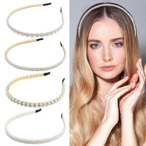 4 قطع عصابات رأس الزفاف للنساء عصابات رأس معدنية لامعة غير قابلة للانزلاق عصابة رأس مفردة مزدوجة من اللؤلؤ طوق شعر العروس وحفلات الزفاف وحفلات العازبة وإكسسوارات الشعر in Kuwait