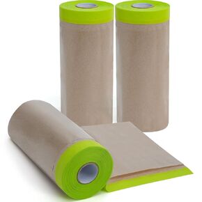 ورق لاصق مُسبق اللصق للطلاء من ADHES، 3 لفات مقاس 30.48 سم × 50 قدمًا، لفة ورق للرسامين مع شريط لاصق، ورق لاصق لطلاء السيارات للسيارات والجدران والأرضيات وحماية الأثاث in Kuwait