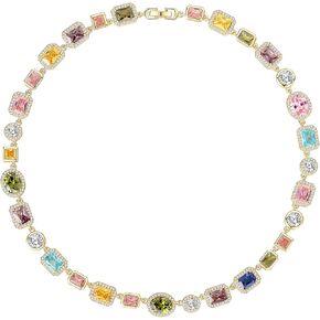 قلادة التنس للرجال والنساء، قلادة ألماس ملونة مع زركونيا مكعب، قلادة سلسلة عتيقة، قلادات كريستالية، قلادات ملونة مجوهرات لعيد الميلاد، عيد الميلاد، الذكرى السنوية، عيد الحب وعيد الأب الزفاف in Kuwait