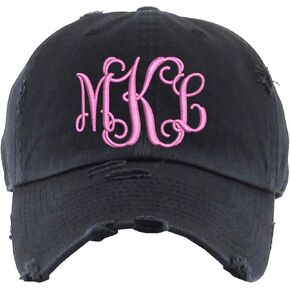 Sew Vivid Designs Monogram Hat | Distressed Baseball Cap or Ponytail Hat | Women's Custom Embroidered Cap in Kuwait