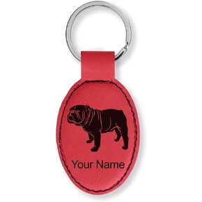 LaserGram Oval Keychain, Bulldog Dog, Personalized Engraving Included in Saudi Arabia