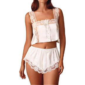 طقم بيجامة من الساتان المثير للنساء من Kolagri ملابس داخلية من الدانتيل مع فيونكة سهلة الارتداء وملابس نوم طقم شورتات قصيرة ملابس نوم لطيفة in Kuwait