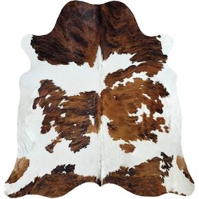 سجادة Sunshine Cowhides 100% من جلد البقر الأصلي ثلاثي الألوان - سجادة من جلد البقر على الطراز الحديث وسجادة أرضية لغرفة المعيشة وغرفة النوم والمطبخ والمزيد - كبيرة جدًا (6x7-8 قدم) in Kuwait