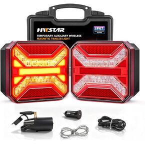 HWSTAR 2026 مجموعة أضواء المقطورة اللاسلكية المغناطيسية، مصابيح سحب مقاومة للماء IP67 قابلة لإعادة الشحن لشاحنة RV قارب مقطورة، مصابيح سحب LED محمولة مع إشارة تحذير دوران الفرامل وأضواء الجري in Kuwait