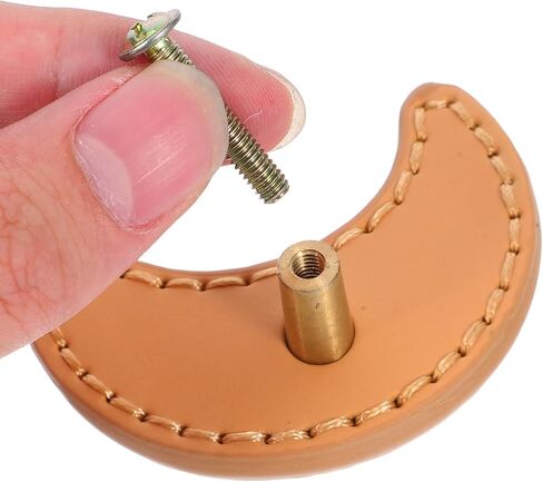 Luxshiny 2pcs Moon Shaped Cabinet Door Handles with Khaki Pu Leather, Single Hole Drawer Pulls for Wardrobe and Dresser Furniture Hardware in Kuwait