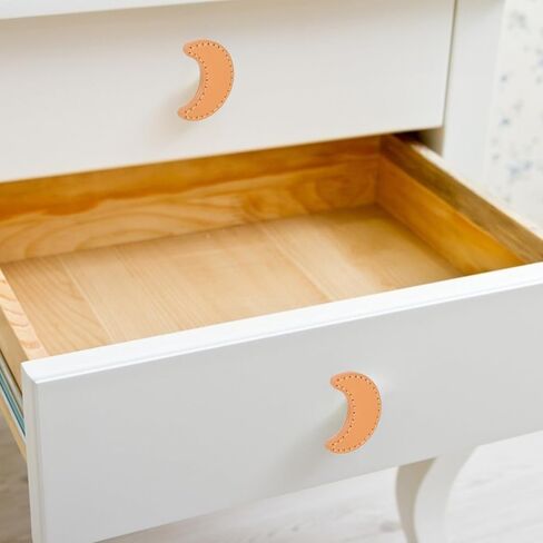 Luxshiny 2pcs Moon Shaped Cabinet Door Handles with Khaki Pu Leather, Single Hole Drawer Pulls for Wardrobe and Dresser Furniture Hardware in Kuwait