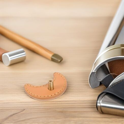 Luxshiny 2pcs Moon Shaped Cabinet Door Handles with Khaki Pu Leather, Single Hole Drawer Pulls for Wardrobe and Dresser Furniture Hardware in Kuwait