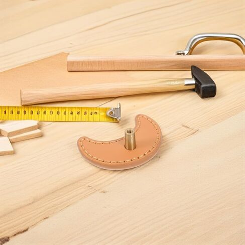 Luxshiny 2pcs Moon Shaped Cabinet Door Handles with Khaki Pu Leather, Single Hole Drawer Pulls for Wardrobe and Dresser Furniture Hardware in Kuwait