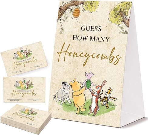 How Many Honeycombs Baby Shower Game Signs, Bear Themed Baby Shower Party Decorations with 1 Standing Sign and 50 Cards, Gender Reveal Party Game Supplies, Bear Supplies Party Decoration, 3 in Saudi Arabia