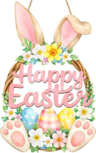 Easter Decorations He Is Risen Wooden Easter Wreath, Christian Easter Wreaths for Front Door, Religious Door Hanging Sign for Front Door, Faith Based Spring Wall Decor in Kuwait