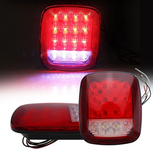 العالمي 16 LED وقف الذيل بدوره إشارة النسخ الاحتياطي عكس الفرامل أضواء علامة التخليص مصابيح أحمر / أبيض لرانجلر YJ TJ JK CJ شاحنة مقطورة قارب RV، حزمة من 2 in Saudi Arabia