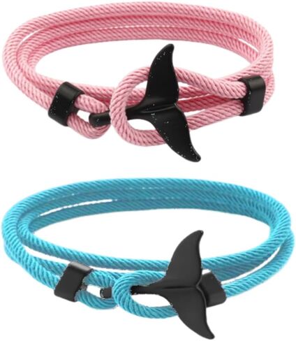 2PCS Ocean Series Bracelet Whale Tail Shark Bracelets Handmade Orca Tail Sea Animal String Wrap Rope Nautical Parachute Cord for Couples Best Friends Ocean Lovers in Saudi Arabia